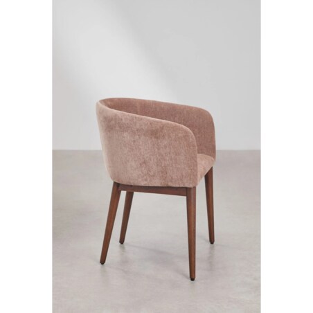 Krzesło szenilowe z podłokietnikami, herbaciany róż, ciemne nóżki, Burnia