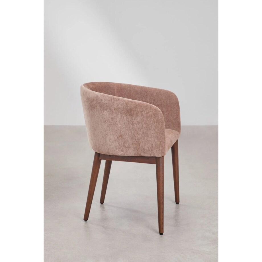 Krzesło szenilowe z podłokietnikami, herbaciany róż, ciemne nóżki, Burnia