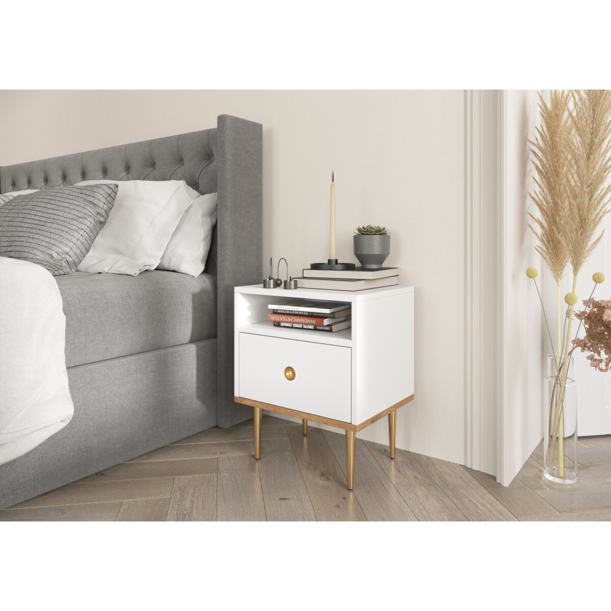 Biała nowoczesna szafka nocna Skandica HARMONI
