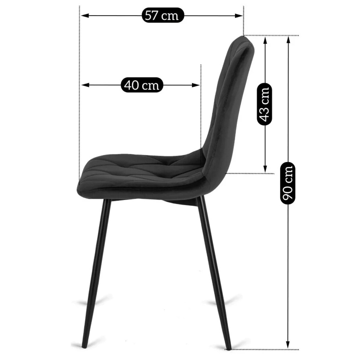 Krzesło Tapicerowane Welurowe Do Jadalni Salonu Kuchenne Loft Czarne ROBIN