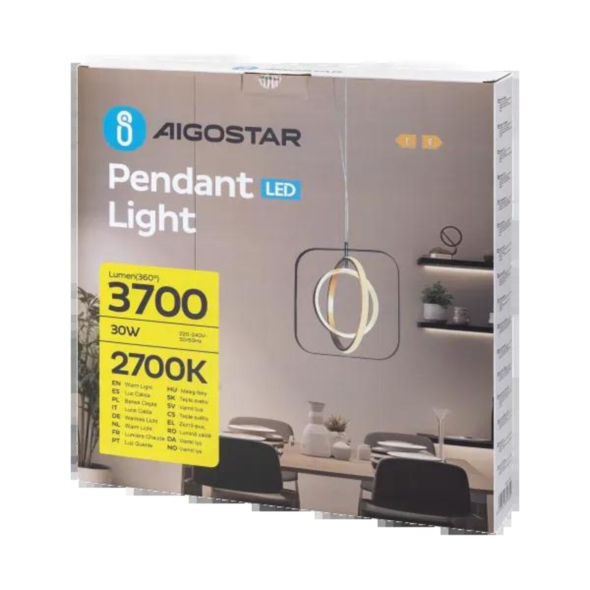 aluminiowa lampa wisząca 30w 2700k kwadrat 150 cm