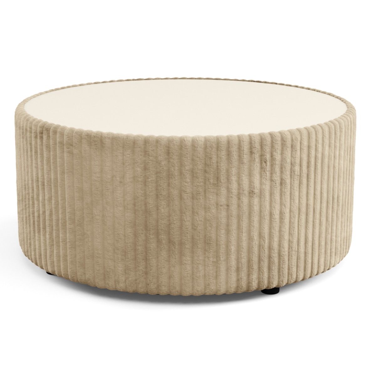 Stolik okrągły kawowy tapicerowany MIJA w tkaninie Tilia, beżowy