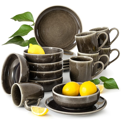 EDA Zestaw śniadaniowy 6 os. (18 el.), brązowy/szary/beżowy