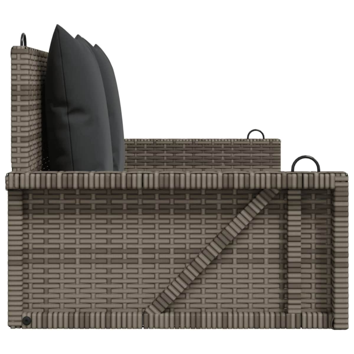 vidaXL Ławka bujana z poduszkami, szara, 119x56x48 cm, polirattan