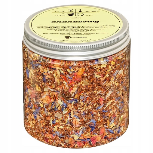 Herbata rooibos z czerwonokrzewu ANANASOWA o smaku ananasa z nutą wanilii - herbata liściasta sypana mieszanka napar susz - gotowa na prezent upominek