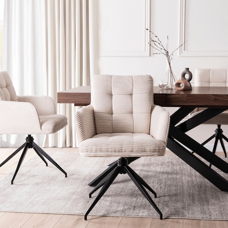 Krzesło Obrotowe Kubełkowe Tapicerowane Do Jadalni Sztruks Kremowy AKITA