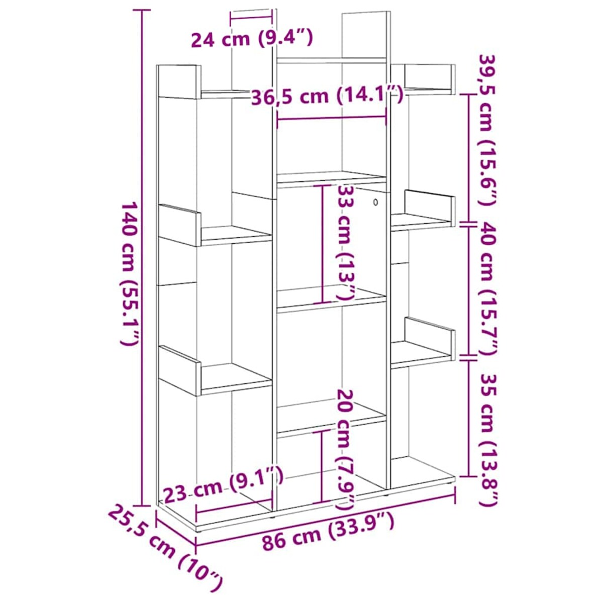 vidaXL Regał na książki, biały 86x25,5x140 cm, materiał drewnopochodny