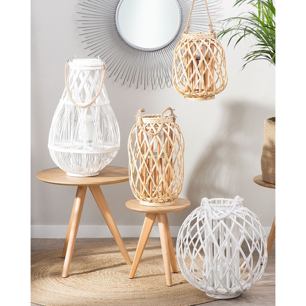 Lampion drewniany 56 cm biały TONGA