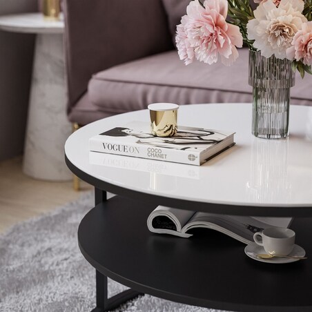 Stolik kawowy CIRI z półką czarny białe szkło