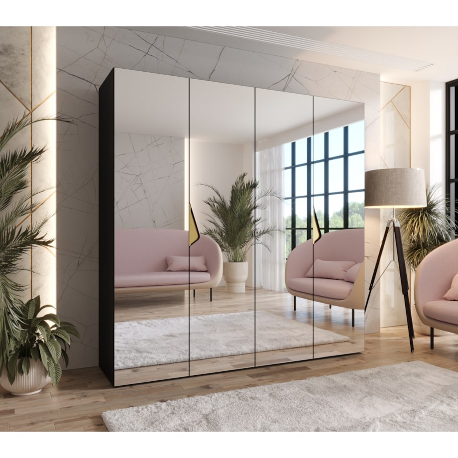 Szafa uchylna z lustrem Sandi 3 200 wys 202 cm Czarny + u Złoty