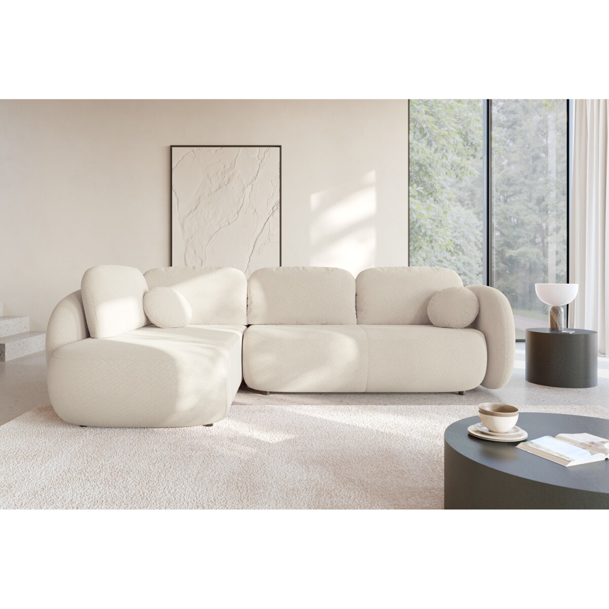 Nowoczesny Narożnik rozkładany OLIVIO II, lewy, śmietankowy