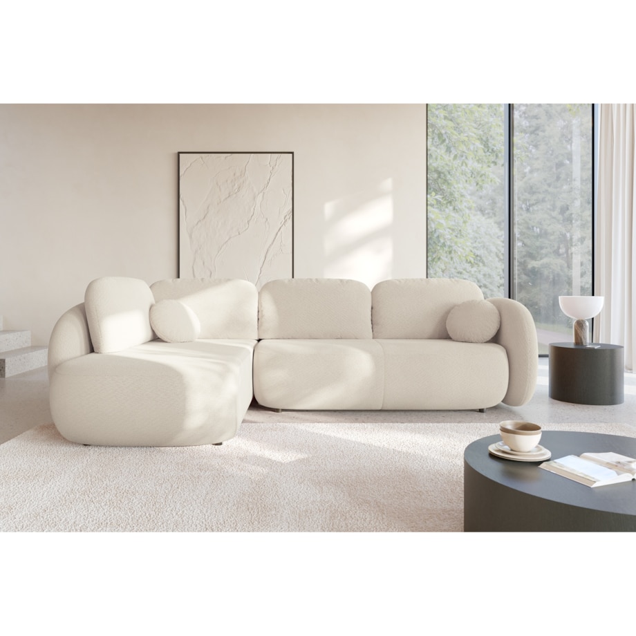 Nowoczesny Narożnik rozkładany OLIVIO II, lewy, śmietankowy