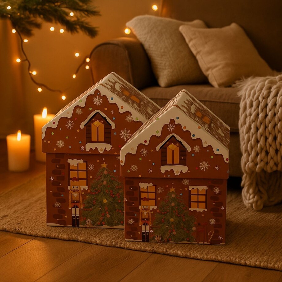 Pudełka dekoracyjne 2 szt. 18x15 cm CHATKI brązowe