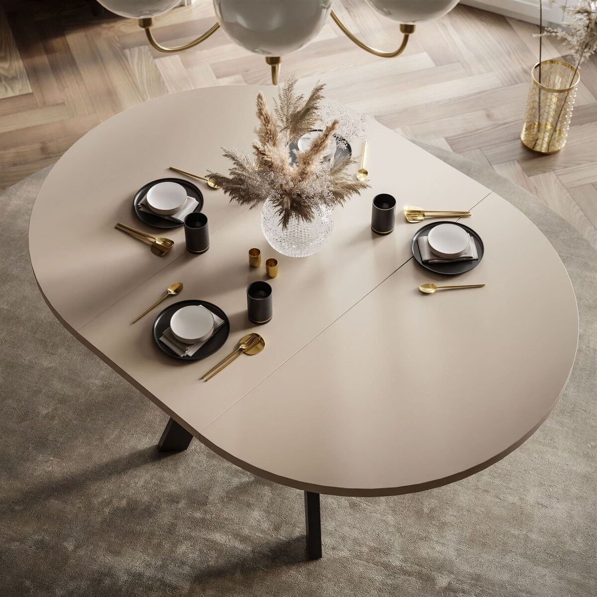 Okrągły stół rozkładany VOLTA MATT, nogi czarne, blat kaszmir