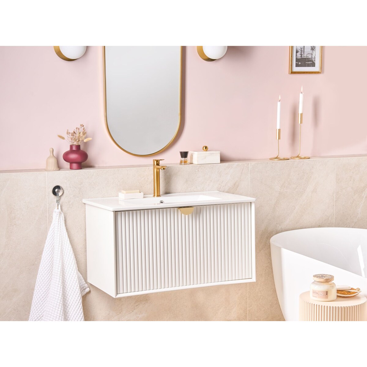 Szafka łazienkowa wisząca z umywalką BONAIRE 80 cm Biały