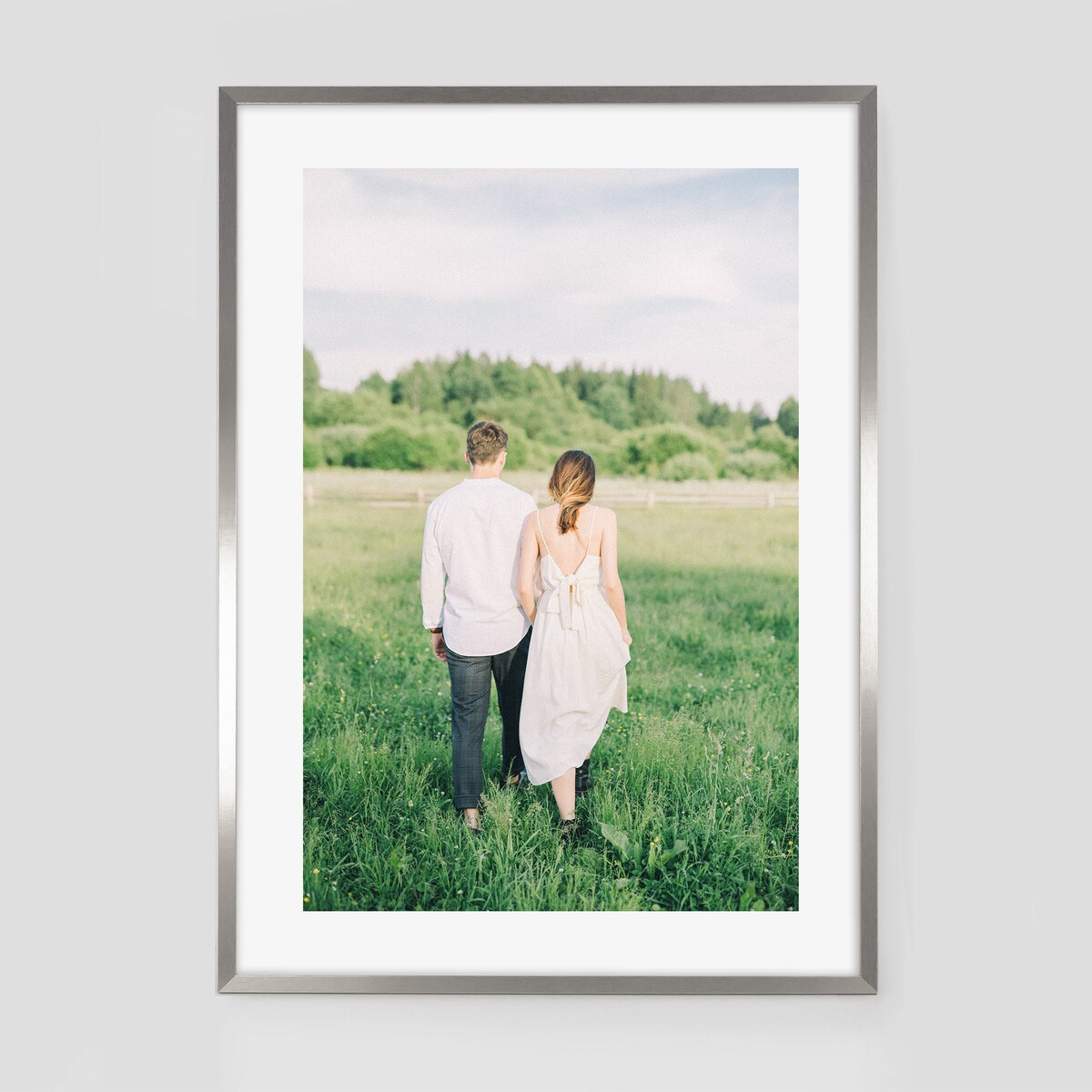 Ramka na zdjęcia 70x100 cm srebrna rama MDF z plexi do powieszenia pion poziom klasyczna ramka FRAMAI