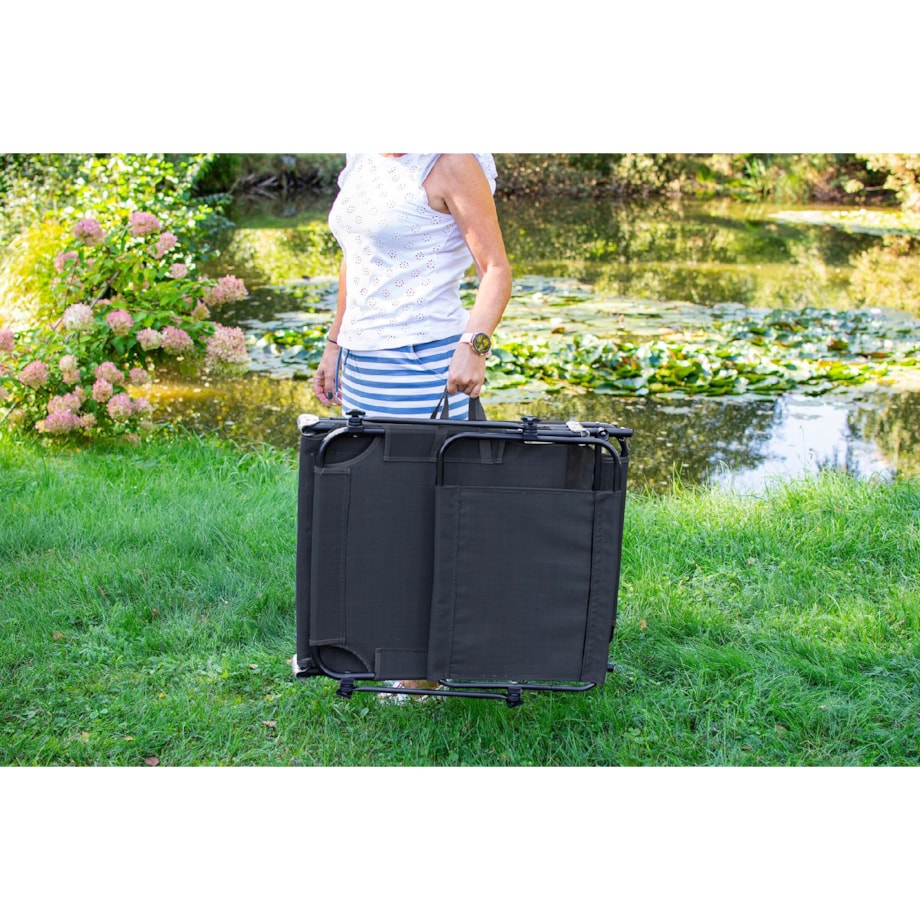 Leżanka ogrodowa składana w walizkę z zadaszeniem