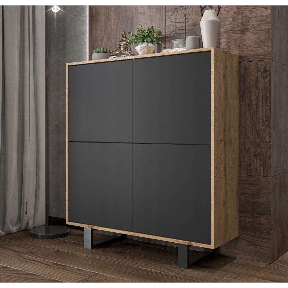 Industrialna Komoda Loft Szafka RTV Dąb Wotan Czarny MAT 113 cm