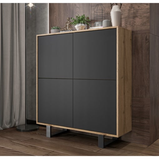 Industrialna Komoda Loft Szafka RTV Dąb Wotan Czarny MAT 113 cm