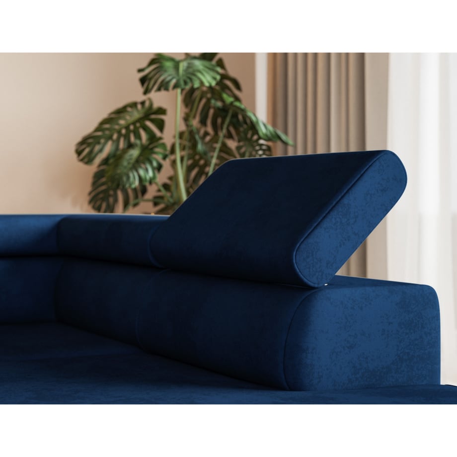 Narożnik ALEX z regulowanymi zagłówkami, prawostronny- granatowy