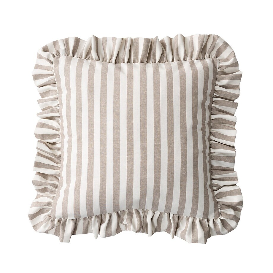 Poszewka Paula z falbaną 45x45 beżowo-białe pasy (1,5cm)
