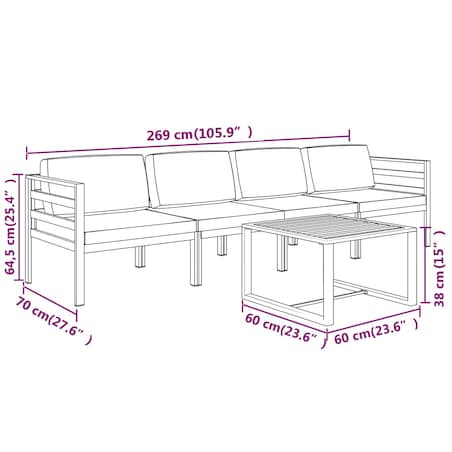 vidaXL 5-cz. zestaw mebli ogrodowych, poduszki, aluminium, antracyt