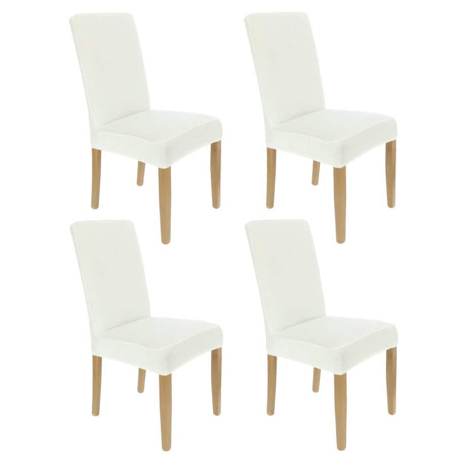 Pokrowiec Na Krzesło Zestaw 4 Szt Ecru Welur Elastczyny