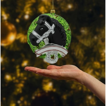 Bombka choinkowa: Koń fryzyjski w wieńcu