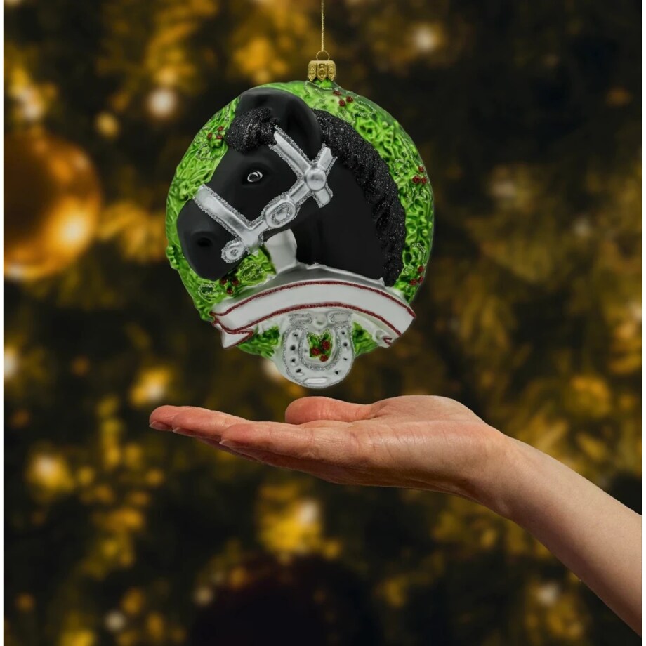 Bombka choinkowa: Koń fryzyjski w wieńcu