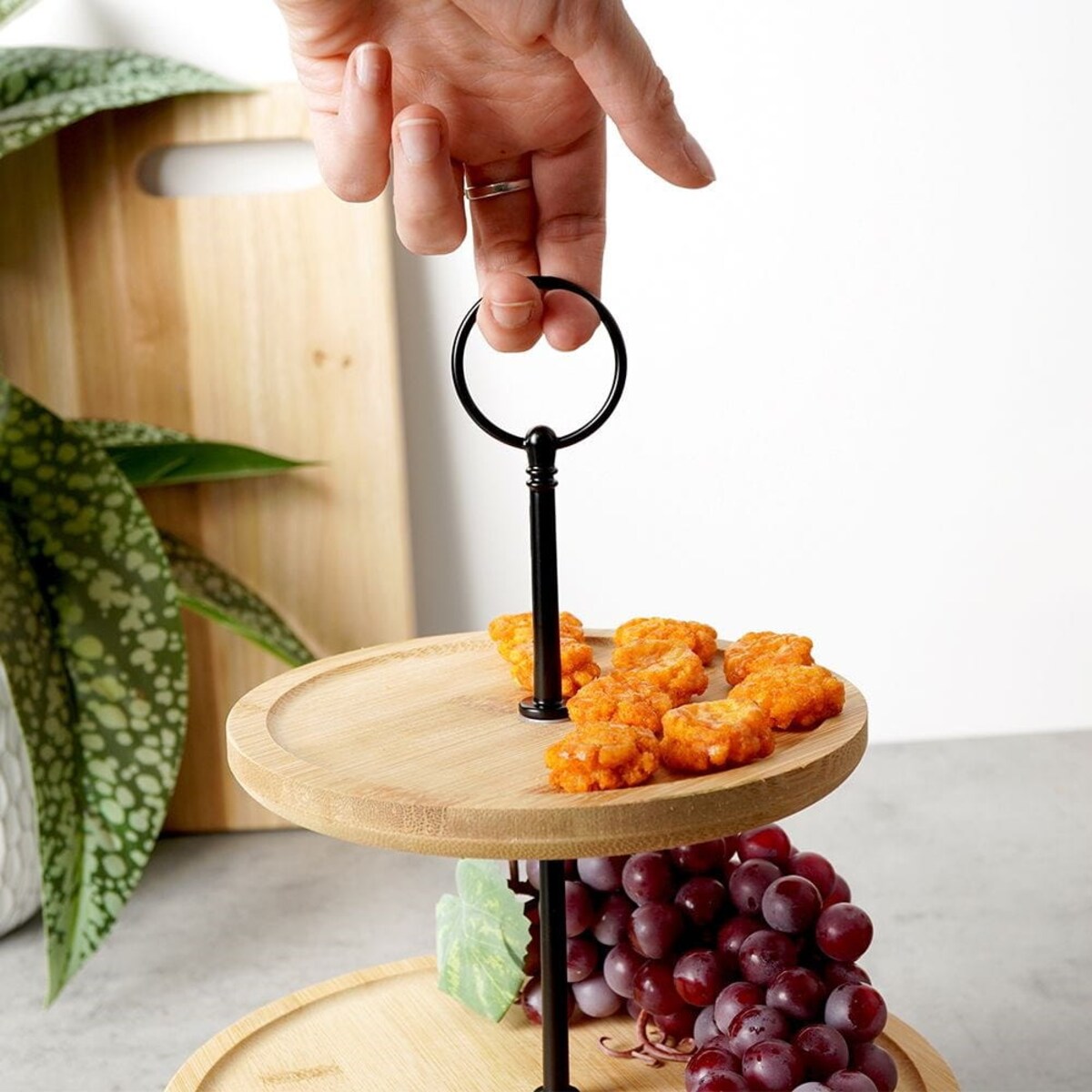 Patera do serwowania przekąsek, 2 poziomy, bambusowa