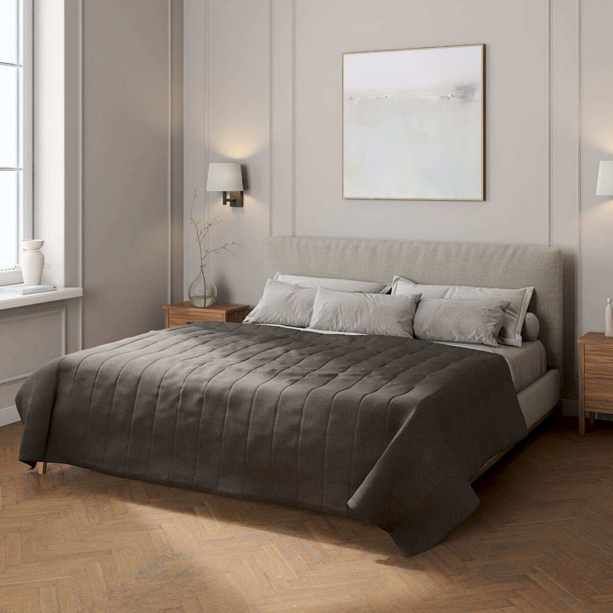 Narzuta pikowana w pasy 260x210 grafitowy