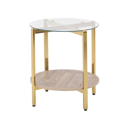 Stolik pomocniczy szklany jasne drewno ze złotym LOVELL