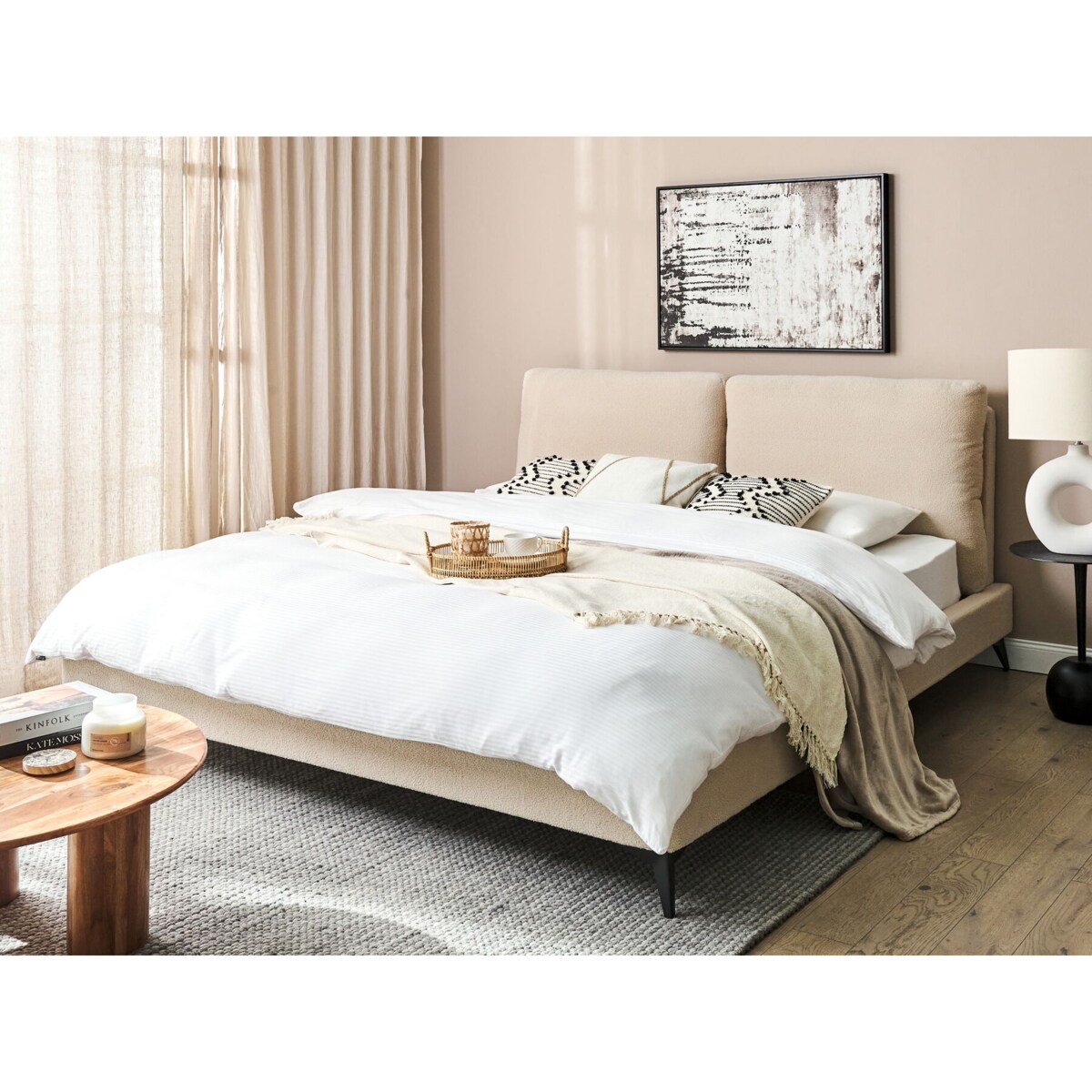 Łóżko boucle 180 x 200 cm beżowe MELLE