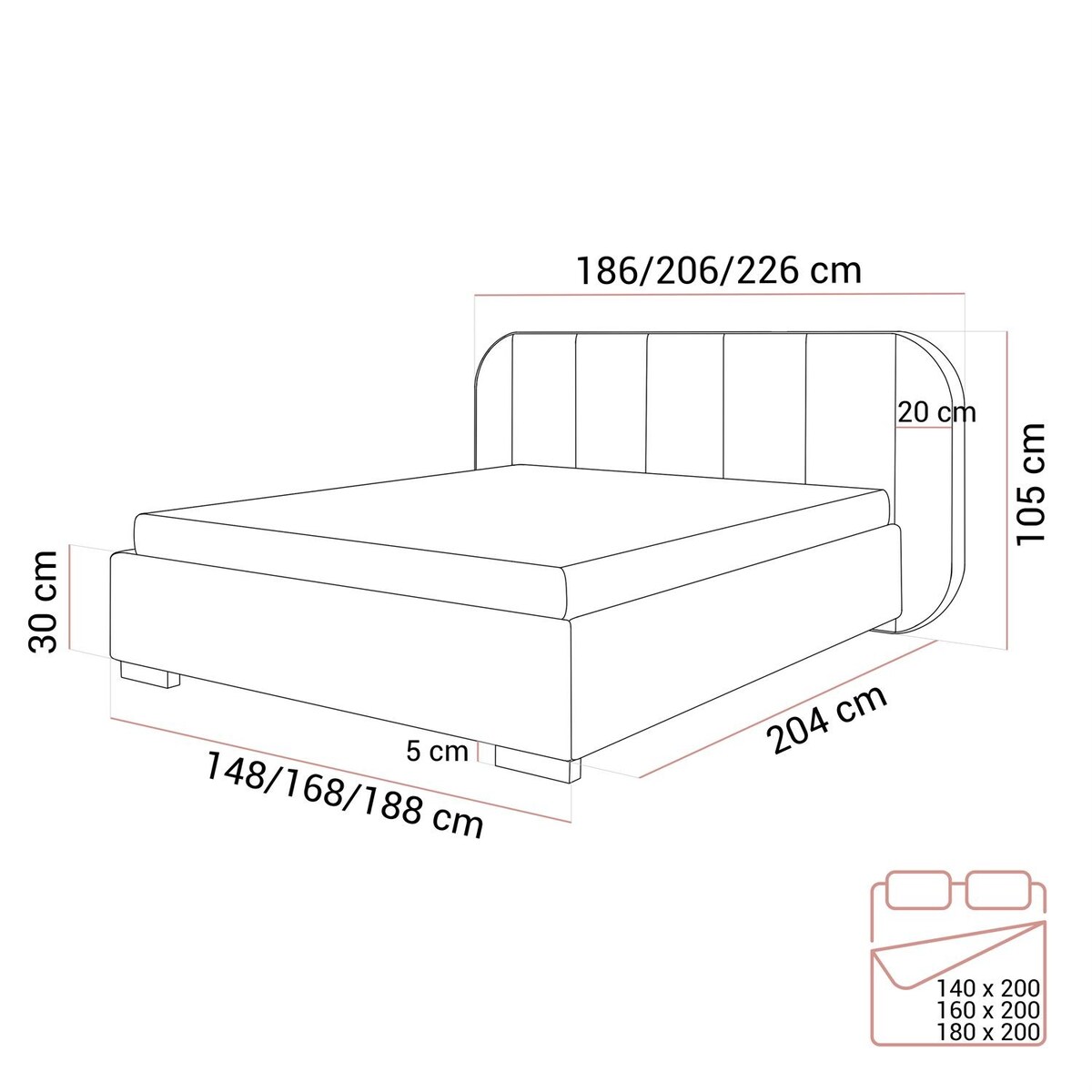 Łóżko tapicerowane AMARA, pojemnik, stelaż 32, 140x200, Royal Velvet 87170