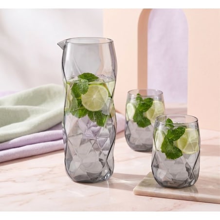 Zestaw 3 el. karafka 1000 ml i 2 szklanki 450 ml szare Geo Graphite 32200