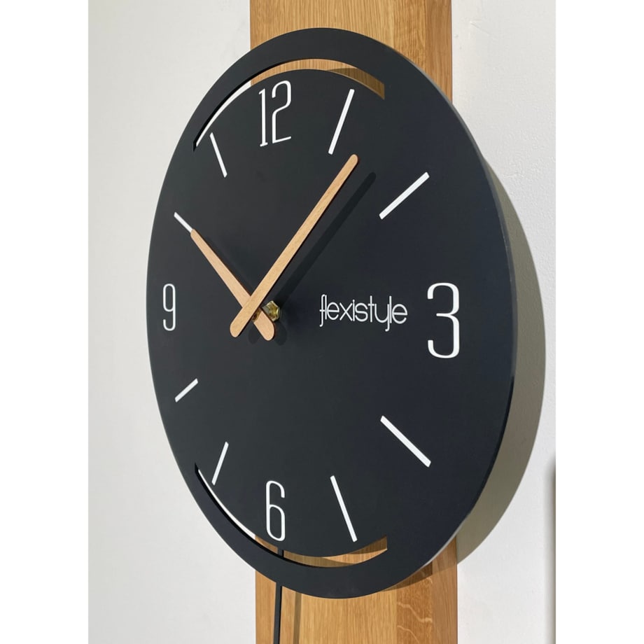 Drewniany zegar ścienny z wahadłem Naturale czarny