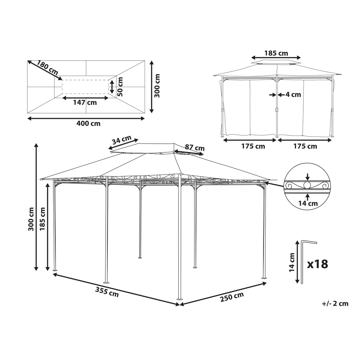 Pawilon ogrodowy COLOS Metal 400 cm 300 cm Grafitowy