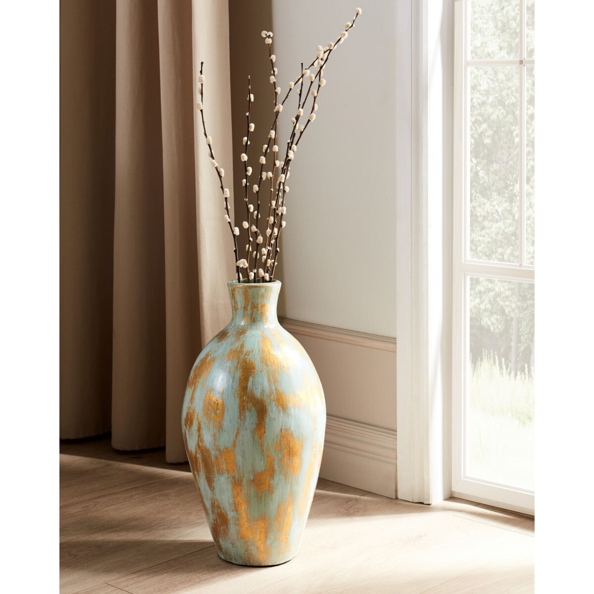 Wazon dekoracyjny z terakoty 45 cm niebiesko-złoty DIKAJA