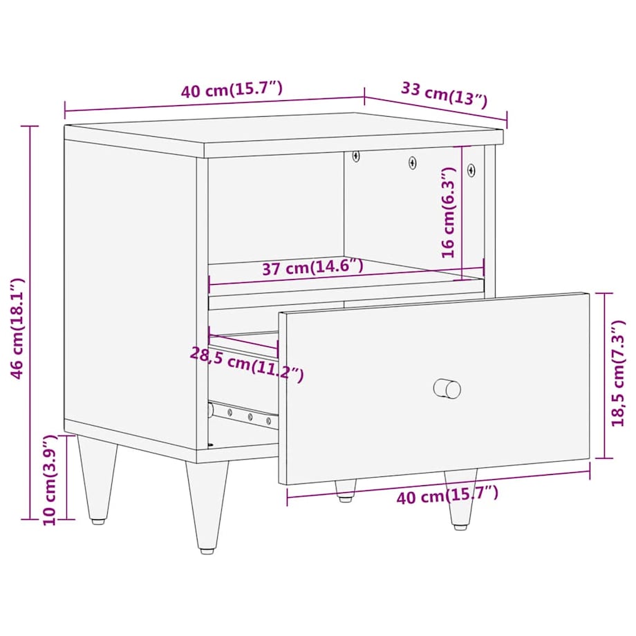 vidaXL Szafki nocne, 2 szt., 40x33x46 cm, lite drewno mango