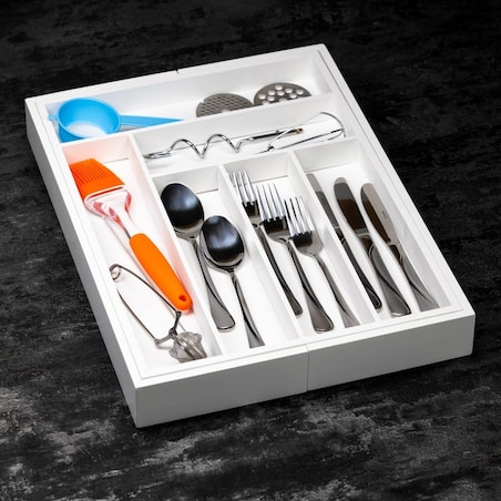 Wkład organizer do szuflady na sztućce rozsuwany biały KINGHOFF