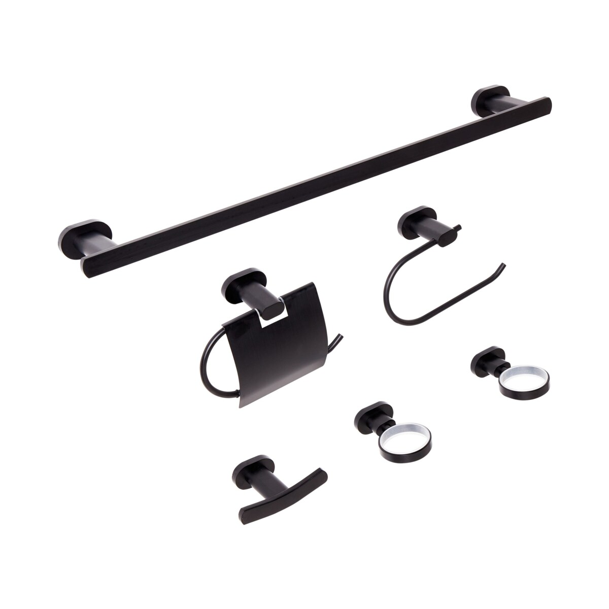 Zestaw akcesoriów toaletowych 6 elementów TOCOPILLA Z uchwytami i haczykami na ręczniki Czarny