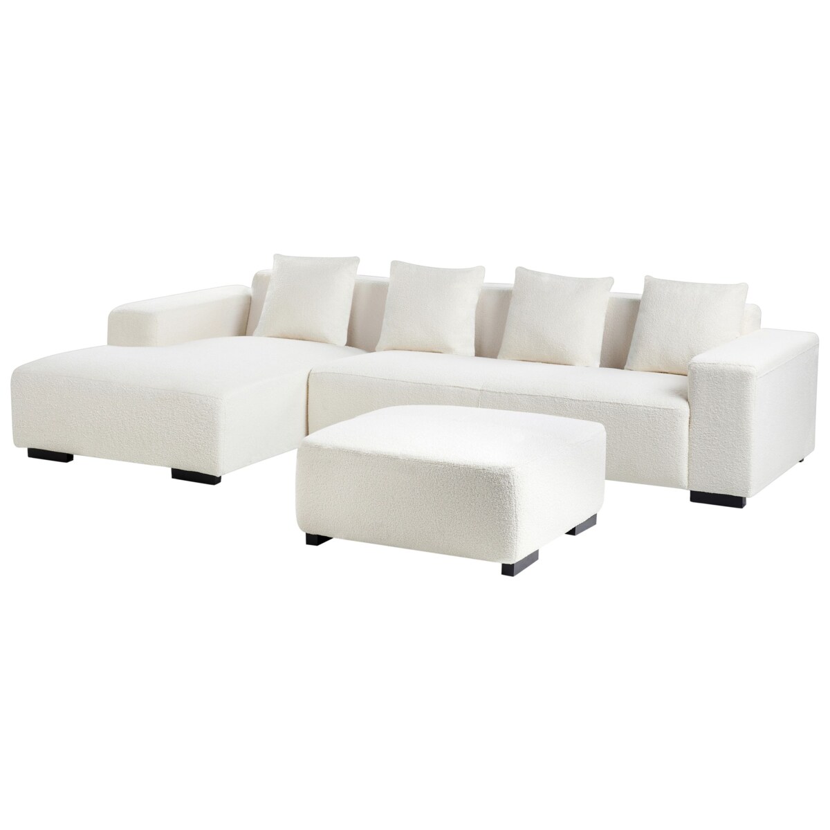 Sofa narożna z otomaną LUNGO Boucle Biały dla 4 osób Prawostronny