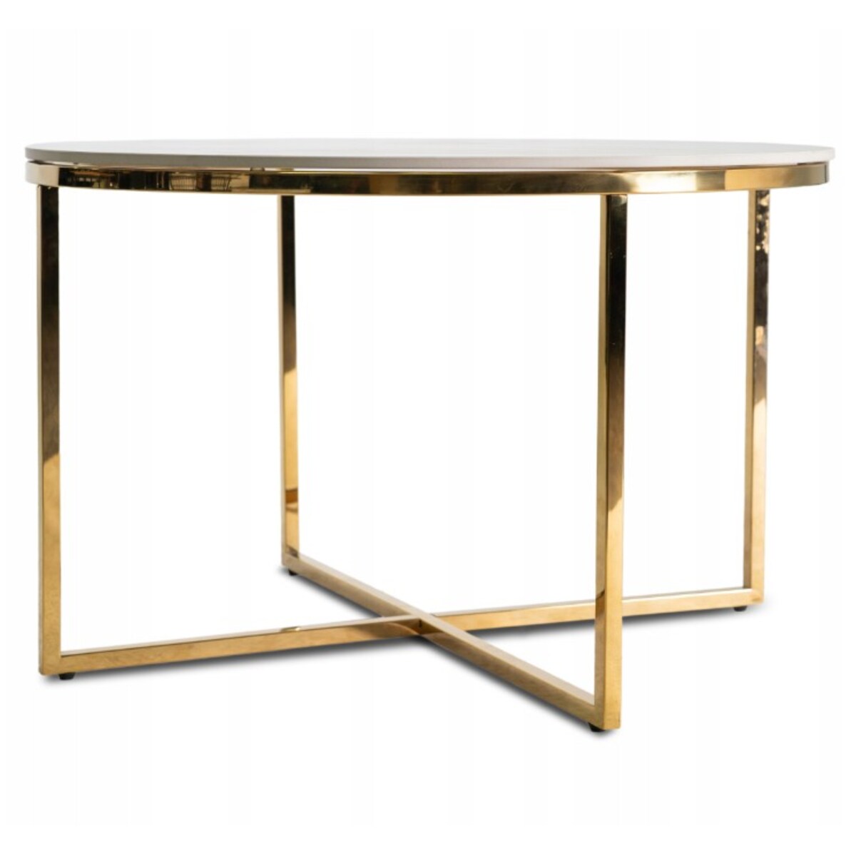 Stolik Kawowy Okrągły Złoty Ława Glamour Biały Połysk Marmur MARINE