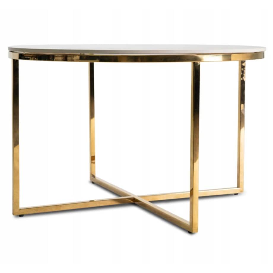 Stolik Kawowy Okrągły Złoty Ława Glamour Biały Połysk Marmur MARINE