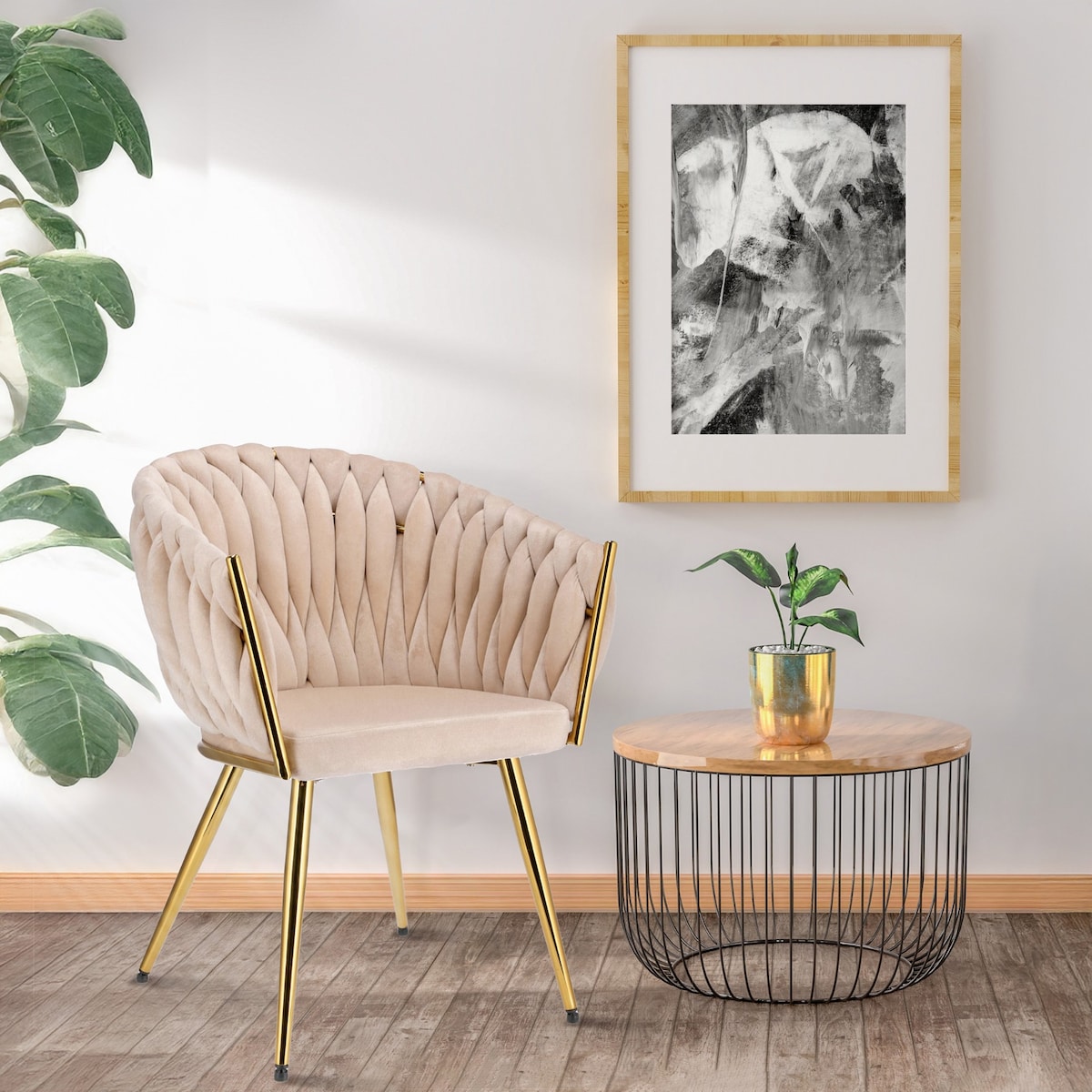 Krzesło welurowe eleganckie MOLTO beżowe tapicerowane