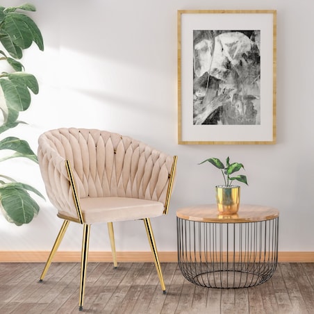 Krzesło welurowe eleganckie MOLTO beżowe tapicerowane