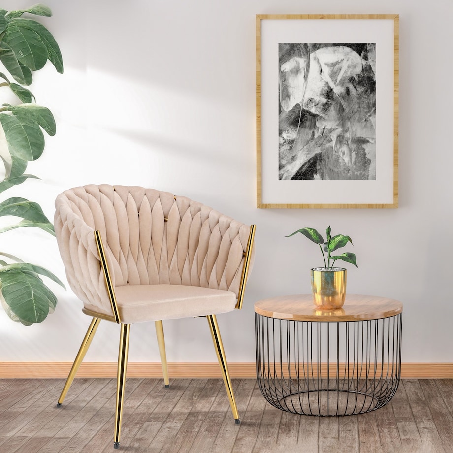 Krzesło welurowe eleganckie MOLTO beżowe tapicerowane