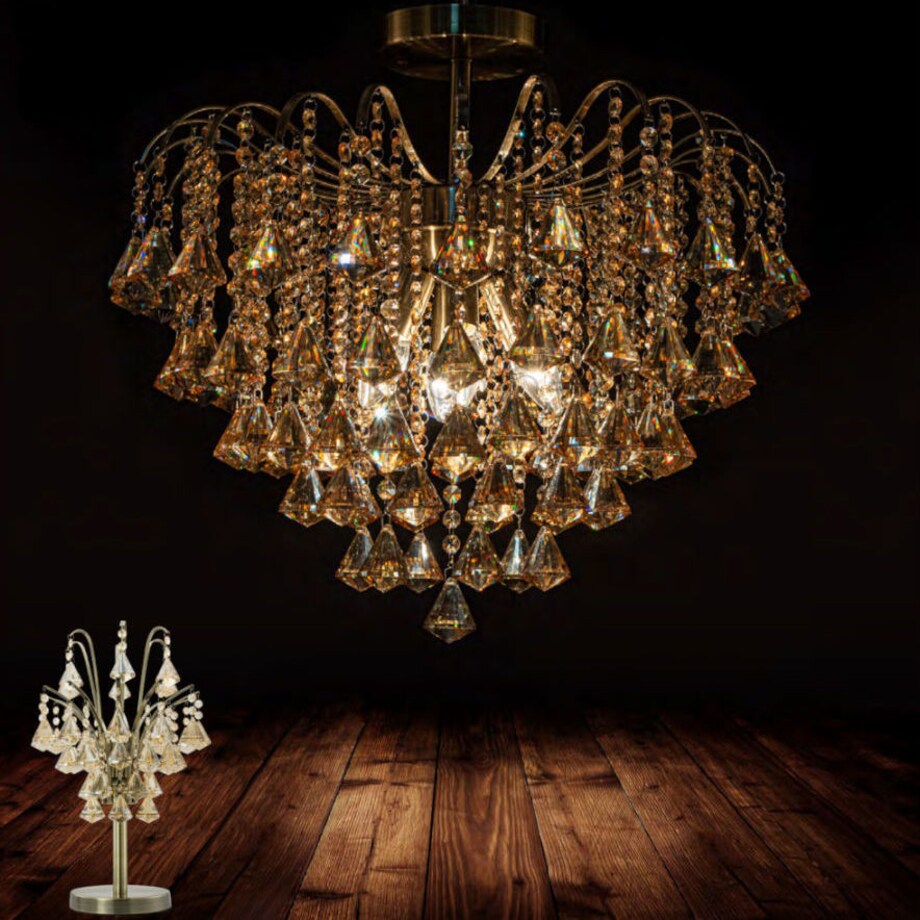 Kryształowa LAMPA sufitowa 5193/4 21QG Elem metalowa OPRAWA crystal glamour mosiądz bursztynowa