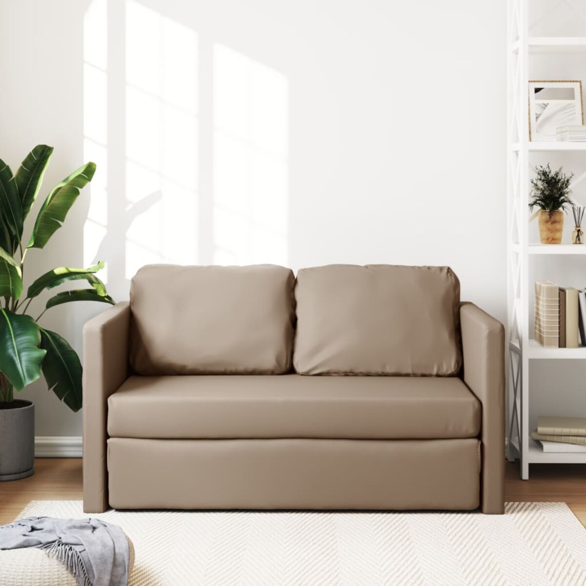 vidaXL Sofa podłogowa 2-w-1, cappuccino, 112x174x55 cm, sztuczna skóra