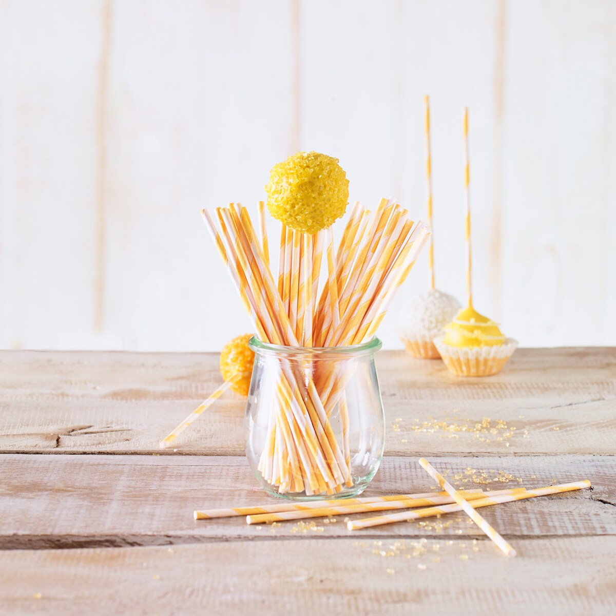 Patyczki do cake pops ORANGE STRIPS - 48 szt. papier / Birkmann